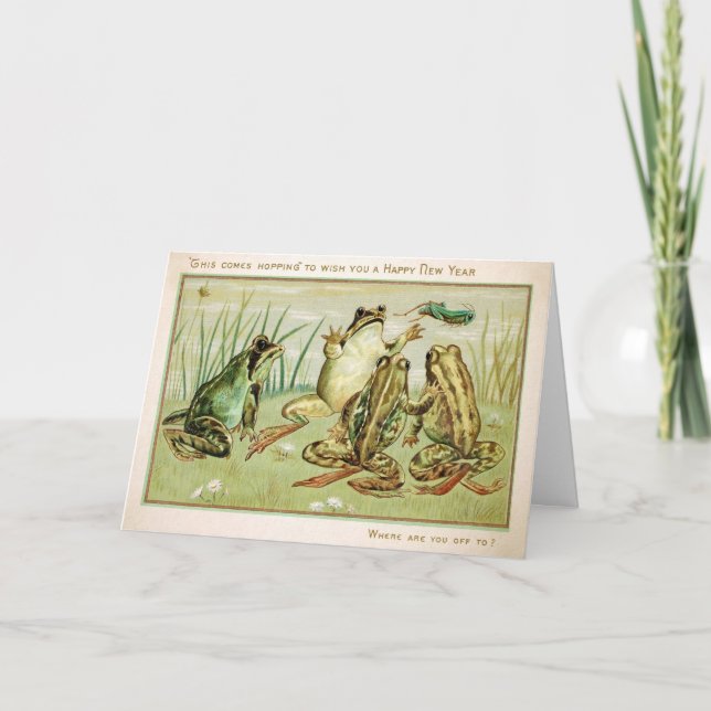 Carte de Nouvel An grenouilles vintage (Devant)