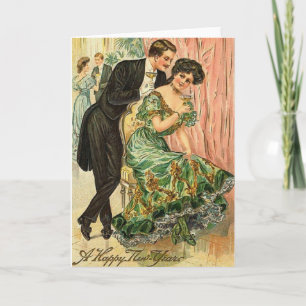 Carte de Nouvel An Victorian Romantic Couple