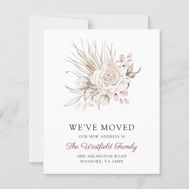 Carte de nouvelle adresse à roses bohème rose bon  (Devant)