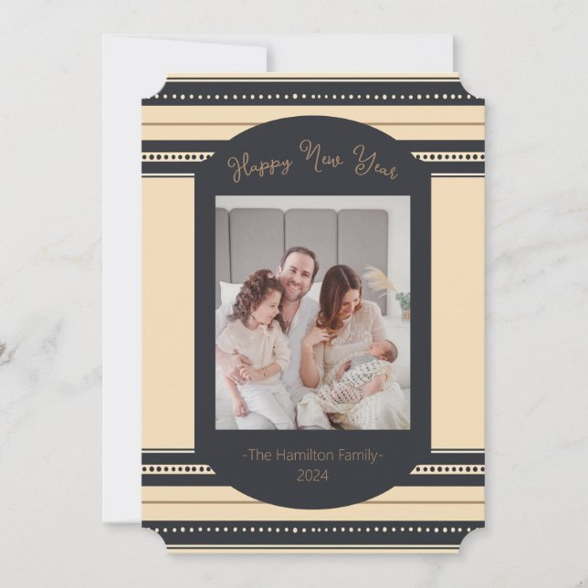 Carte de nouvelle année Classy Black Gold Script (Devant)