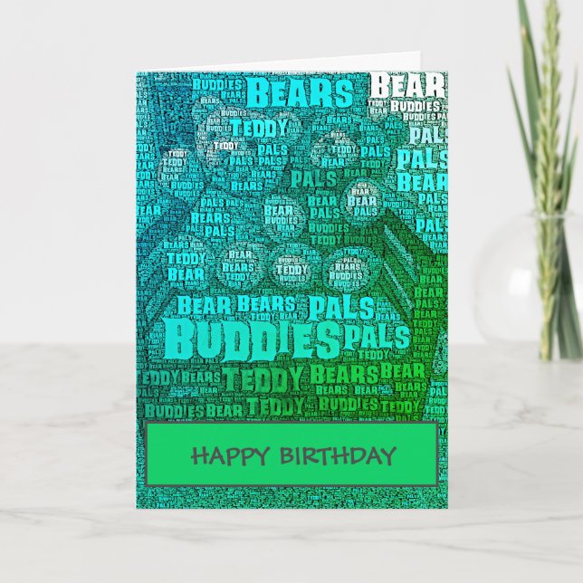 Carte de nuage de mots des amis nounours bleu vert (Devant)