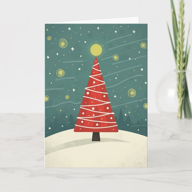 Carte de nuit d'hiver d'arbre rouge (Devant)