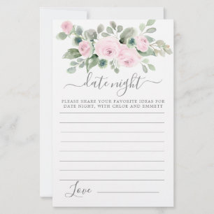 Carte de nuit Rose Rose Floral Green Date