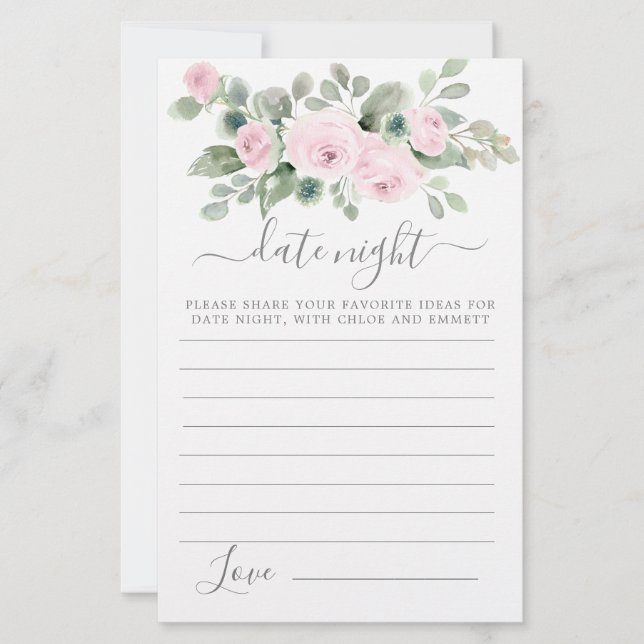 Carte de nuit Rose Rose Floral Green Date (Devant)