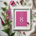 Carte de numéro de Mariage de Monogramme rose vibr<br><div class="desc">Cette élégante carte de numéro de table de mariage comporte un monogramme encerclé par l'art de la ligne florale avec les initiales de la mariée et du marié, les noms et la date du mariage en blanc sur un arrière - plan fuchsia rose. Utilisez les champs modèle pour ajouter vos...</div>