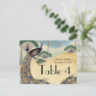 Carte de numéro de Mariage Peacock & Palm Tree vin