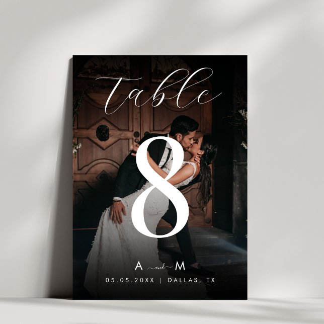 Carte de numéro de table 5x7 - Mariage noir photo  (Créateur téléchargé)