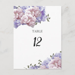 Carte de numéro de table à fleurs de pivoine