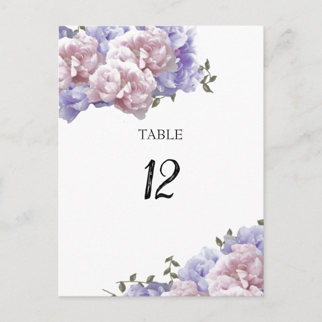 Carte de numéro de table à fleurs de pivoine (Devant)