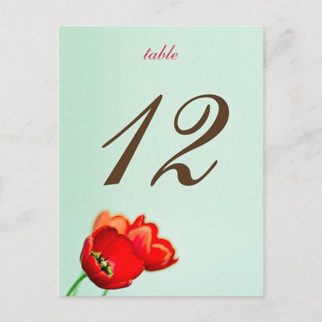 Carte de numéro de table à motif floral rouge tuli (Devant)