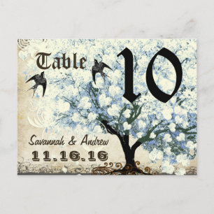 Carte de numéro de table à oiseaux et arbre à feui