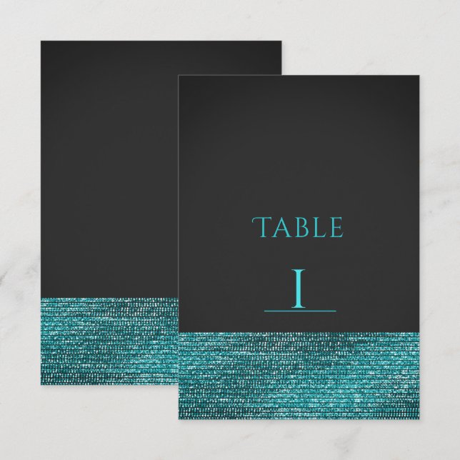 Carte de numéro de table à paillettes Glam bleu aq (Devant / Derrière)