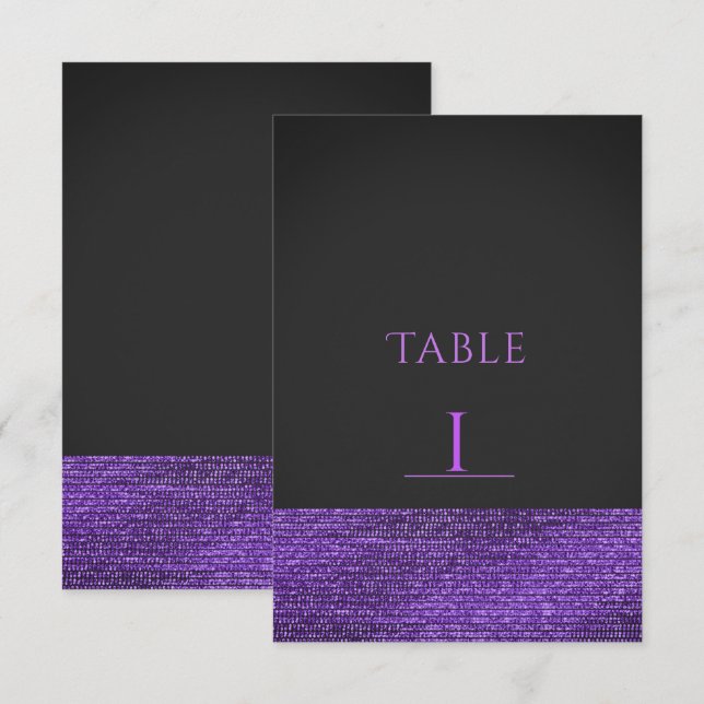 Carte de numéro de table à paillettes gris violet  (Devant / Derrière)