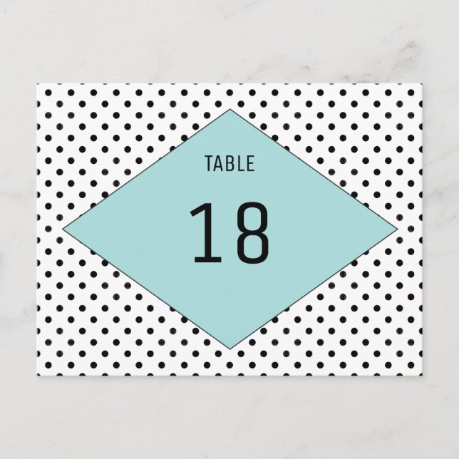 Carte de numéro de table à pois moderne Aqua (Devant)