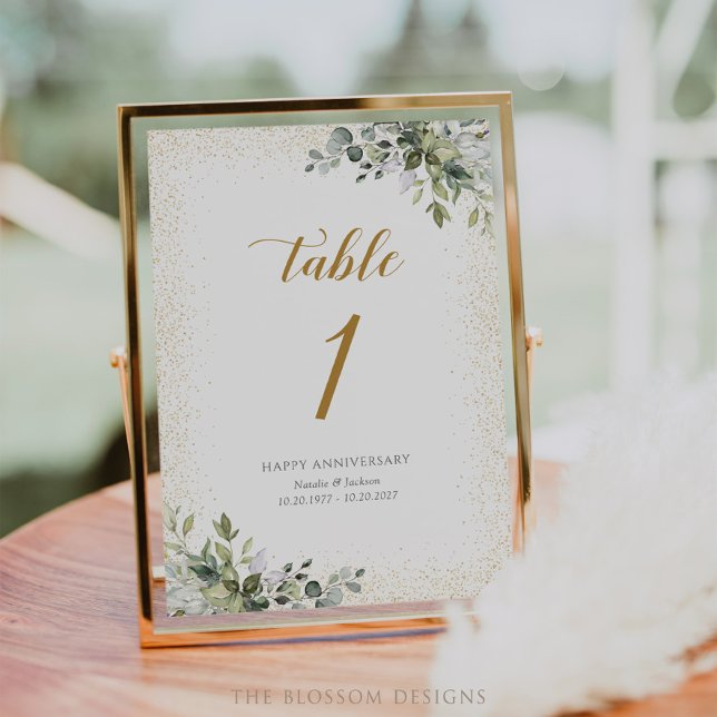 Carte de Numéro de Table Anniversaire de Verdure - (Anniversary Table Number Card)