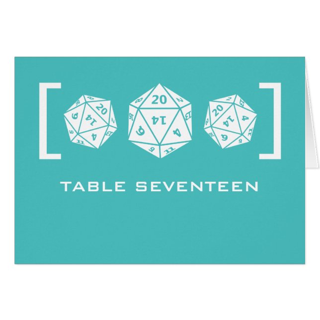 Carte de numéro de table Aqua D20 Dice Gamer (Devant horizontal)
