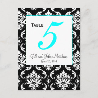 Carte de numéro de table Aqua Elegant Mariage dama