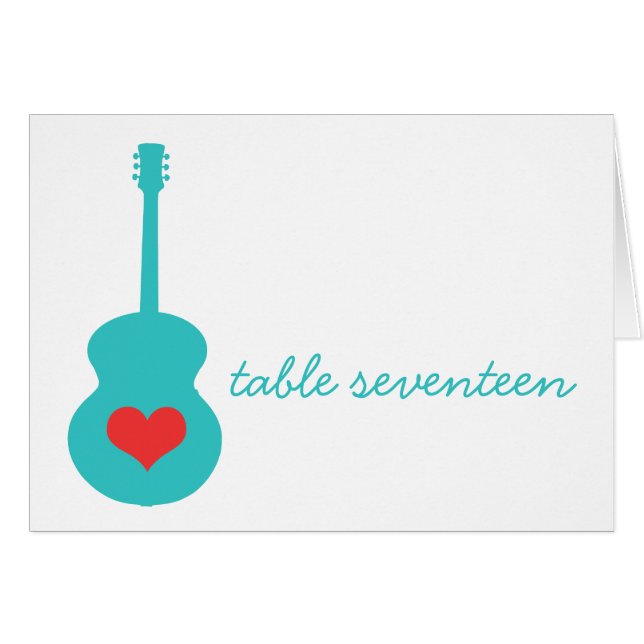 Carte de numéro de table Aqua/Red Guitar Heart (Devant horizontal)