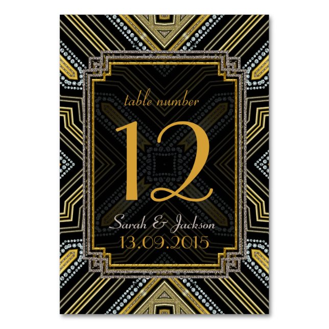 Carte de numéro de table Art Déco Gold Black Maria (Par défaut)