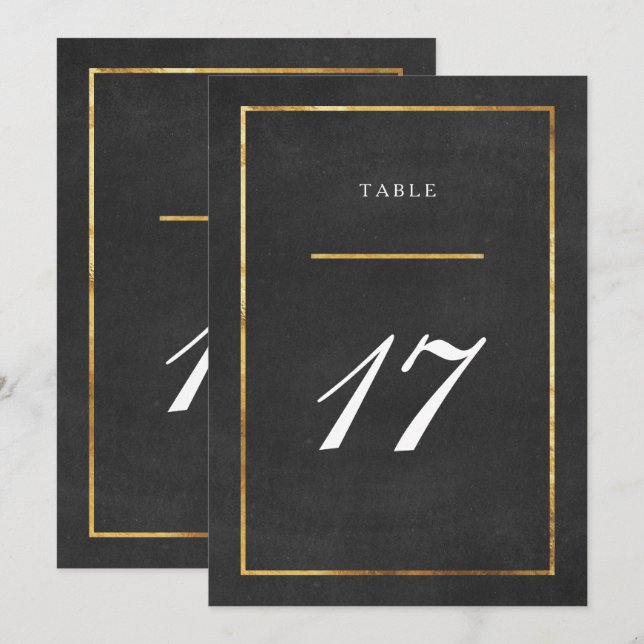 Carte de numéro de table Art Déco moderne or et no (Devant / Derrière)