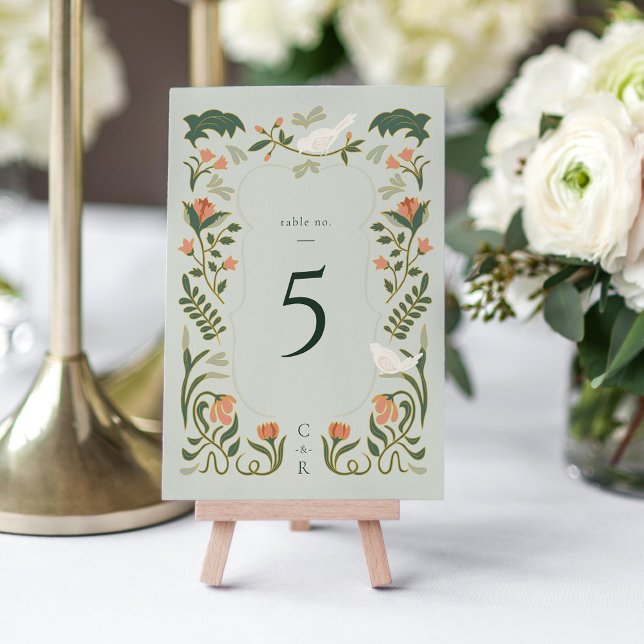 Carte de numéro de table Art Déco vintage (Vintage Floral Art Deco Wedding Table Number Card)
