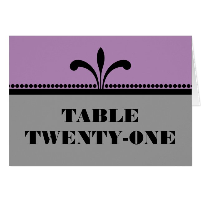 Carte de numéro de table Art déco violet/gris (Devant horizontal)