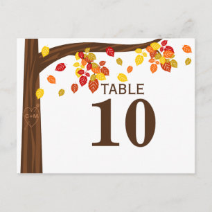 Carte de numéro de table automne Feuille