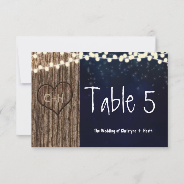 Carte de numéro de table avec cœur rustique sculpt (Devant)