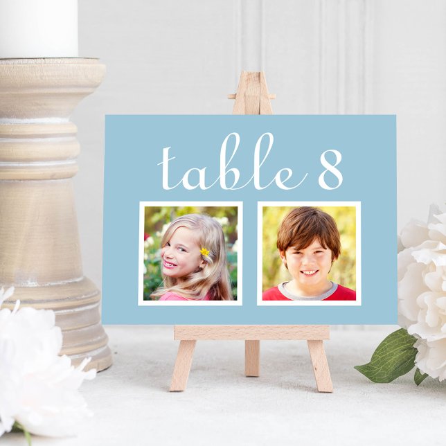 Carte de Numéro de Table avec Photo d'Enfance Bleu (Créateur téléchargé)