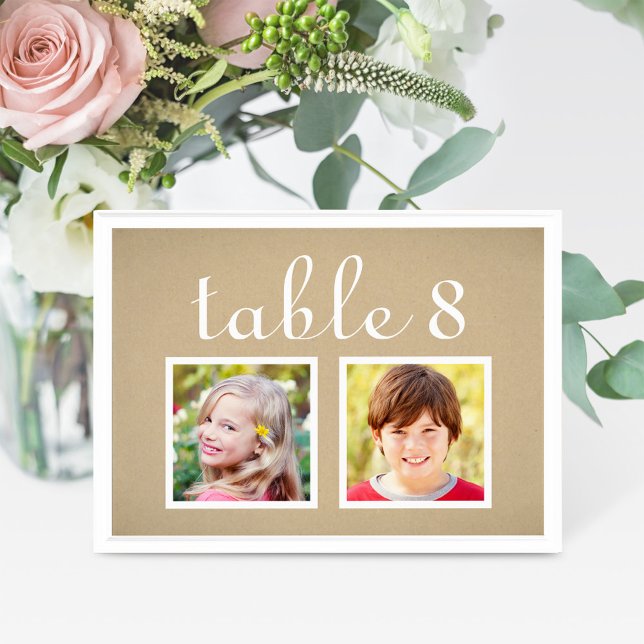 Carte de numéro de table avec photo d'enfance en K (Créateur téléchargé)