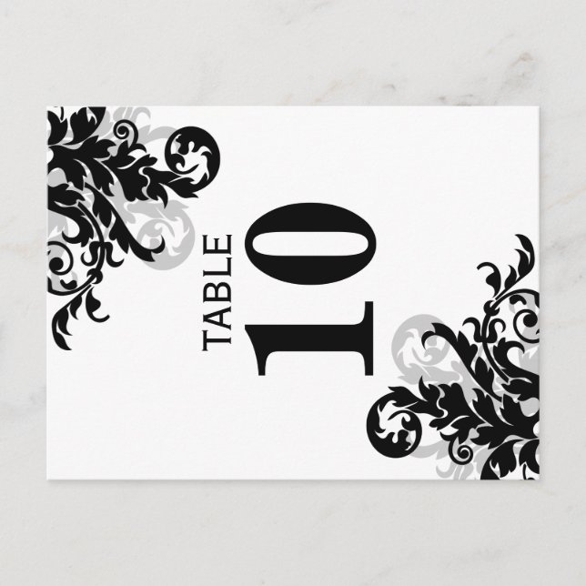 Carte de numéro de table Black and Silver Flourour (Devant)