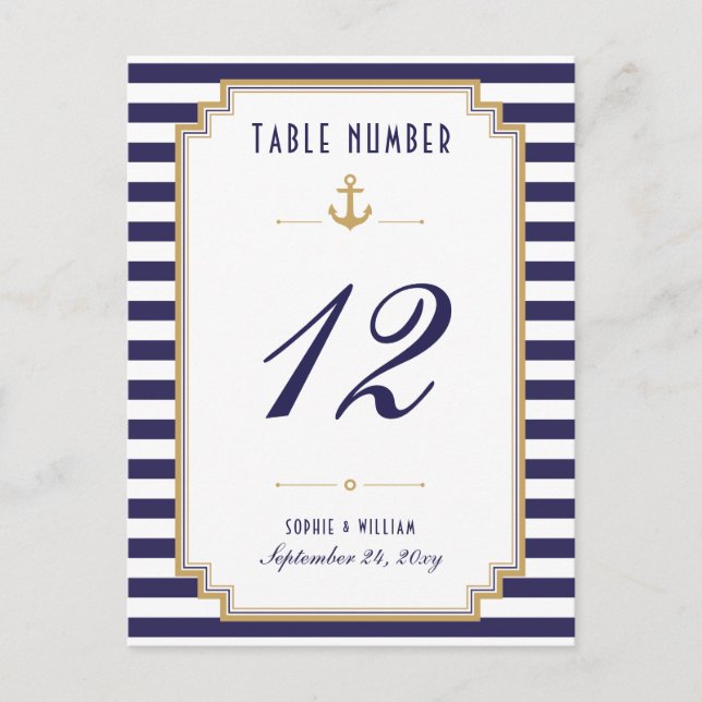 Carte de numéro de table Bleu Bleu Nautique (Devant)