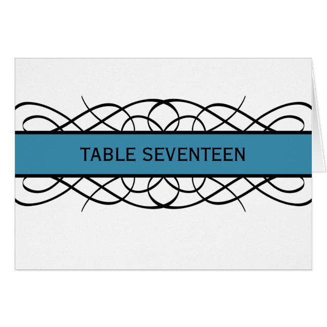 Carte de numéro de table bleu déco fleurie (Devant horizontal)