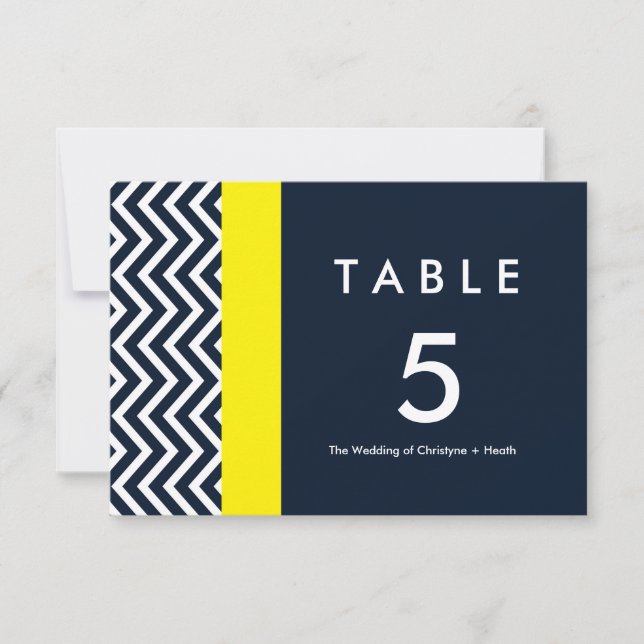 Carte de numéro de table bleu et jaune Chevron mod (Devant)