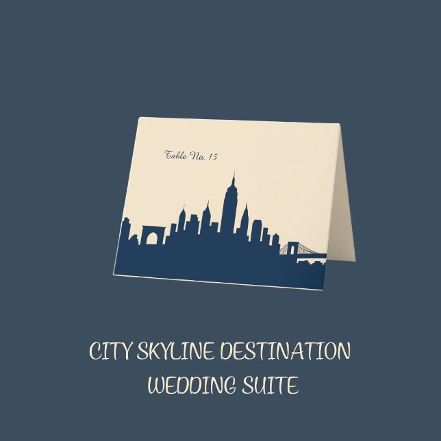 Carte de numéro de table bleu urbain Skyline Maria (Créateur téléchargé)
