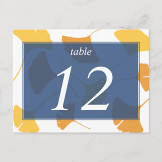 Carte de numéro de table bleue feuille de ginkgo e