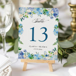 Carte de numéro de table Blue Hydrangea Floral Mar<br><div class="desc">Carte de numéro de tableau du Mariage Floral Blue Hydrangea. (1) Veuillez customiser ce modèle un par un (par ex. du numéro 1 au xx), et ajouter chaque carte de numéro séparément à votre panier. (2) Pour plus de personnalisation, cliquez sur le lien "customiser plus loin" et utilisez notre outil...</div>