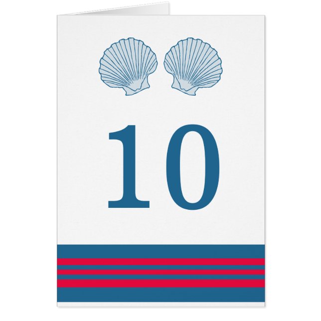 Carte de numéro de table Blue Red Nautical Seashin (Devant)