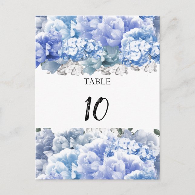 Carte de numéro de table Bouquet Monochrome Bleu (Devant)