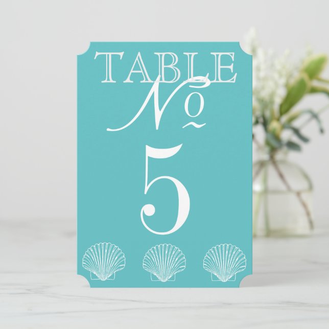 Carte de numéro de table Coquillage de mariage sur (Debout devant)