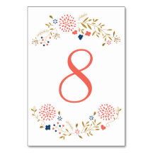 Carte de numéro de table Coral and Navy Garden