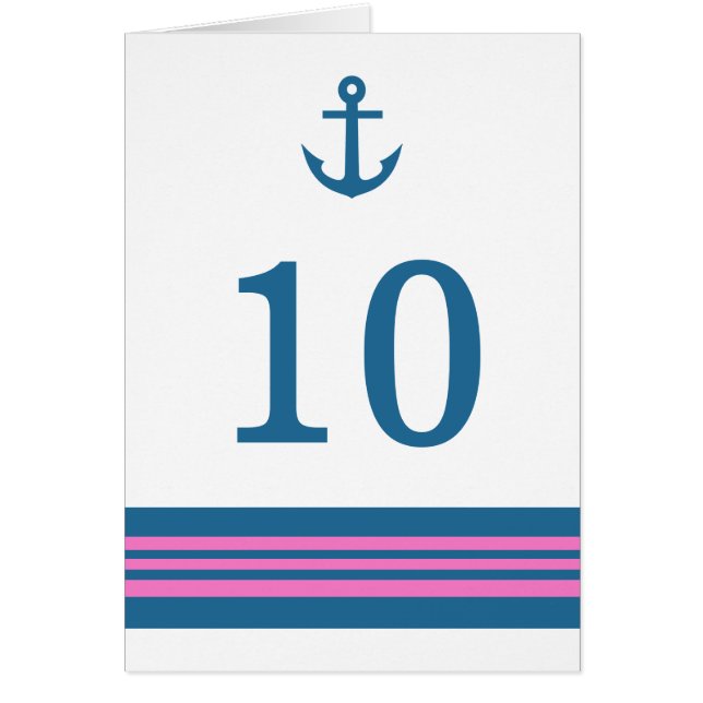 Carte de numéro de table d'Ancre bleue rose marine (Devant)