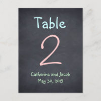 Carte de numéro de table de Chalkboard Look Mariag
