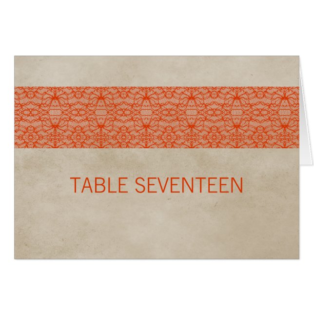 Carte de numéro de table de dentelle orange rustiq (Devant horizontal)