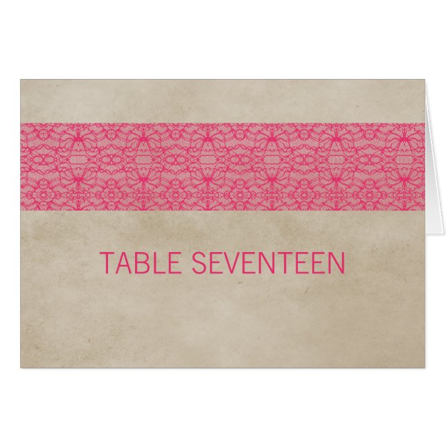 Carte de numéro de table de dentelle rose rustique (Devant horizontal)