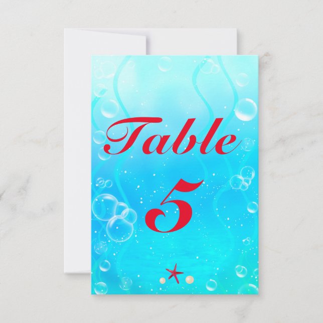Carte de numéro de table de fête de plage de la Pe (Devant)