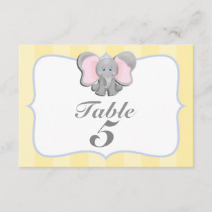 Carte de numéro de table de fête éléphant bébé mig