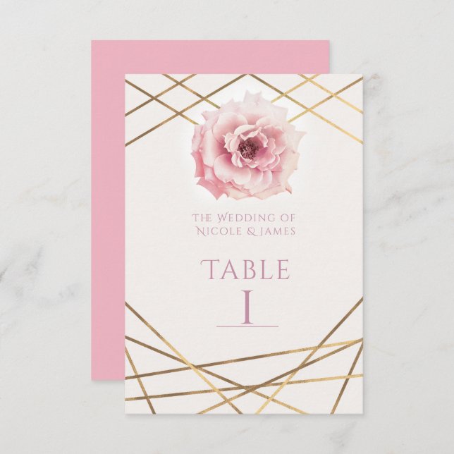 Carte de numéro de table de fête florale rose et o (Devant / Derrière)