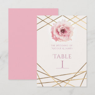Carte de numéro de table de fête florale rose et o