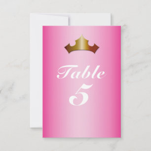 Carte de numéro de table de fête rose couronne dor